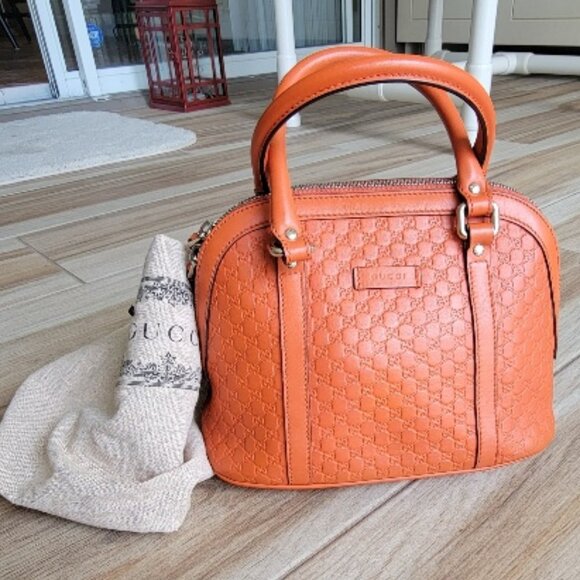 GUCCI Micro Guccissma GG Bree Sun Orange Leather Satchel Handbag - Picture 1 of 13